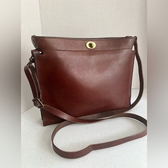 Handbags - Made in Italy Leather Crossbody Bag Brown Turn-Lock Triple-Gusset Vintage